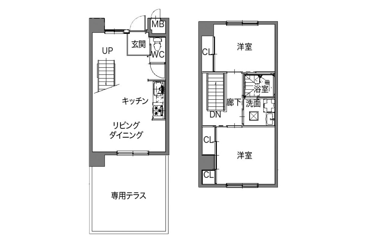 B1、B2タイプ/メゾネット 間取り